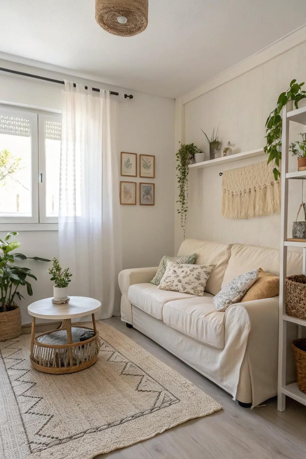Light and neutral colors make a space feel big and inviting.