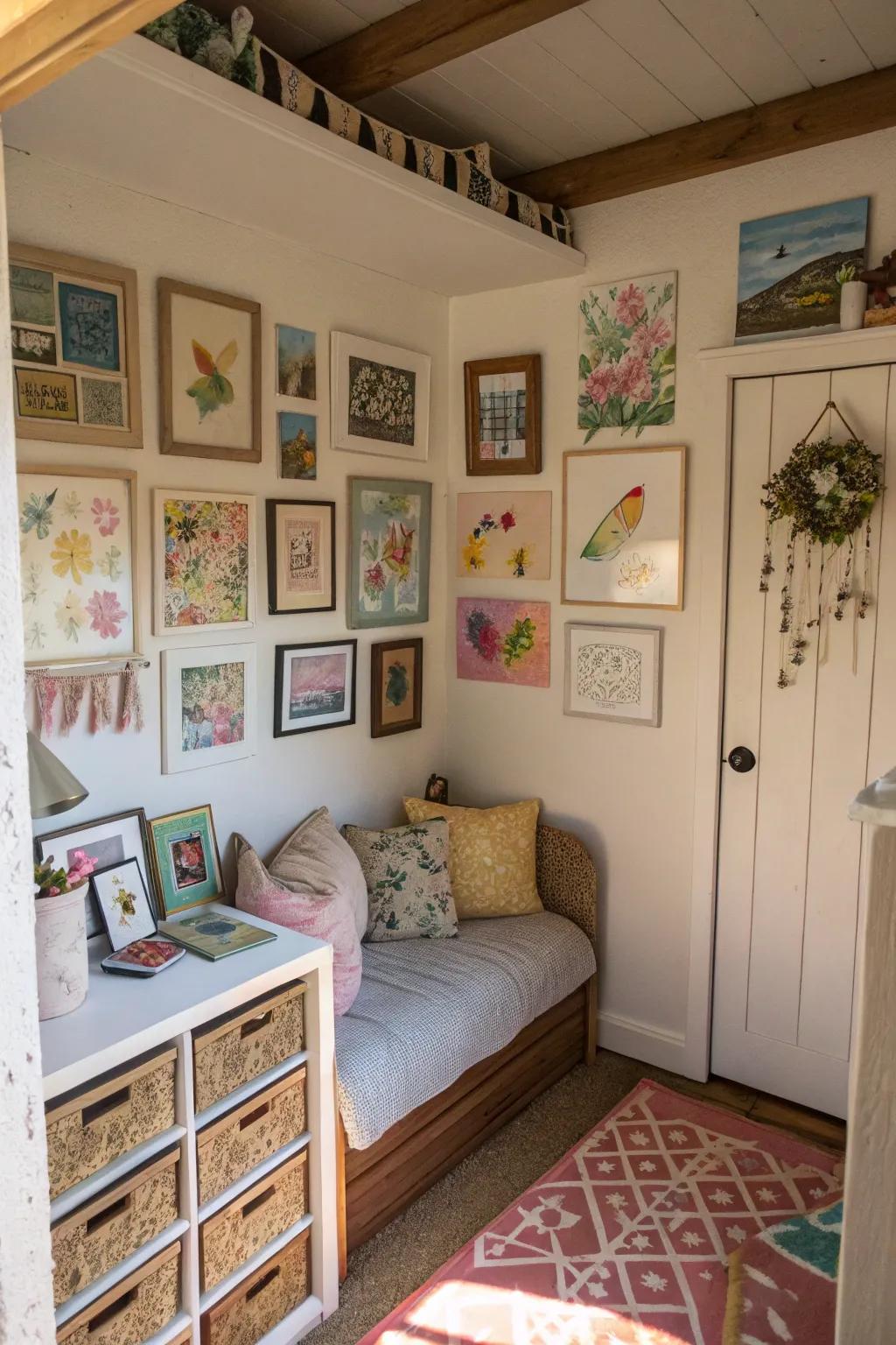Art pieces personalize and enliven small spaces.