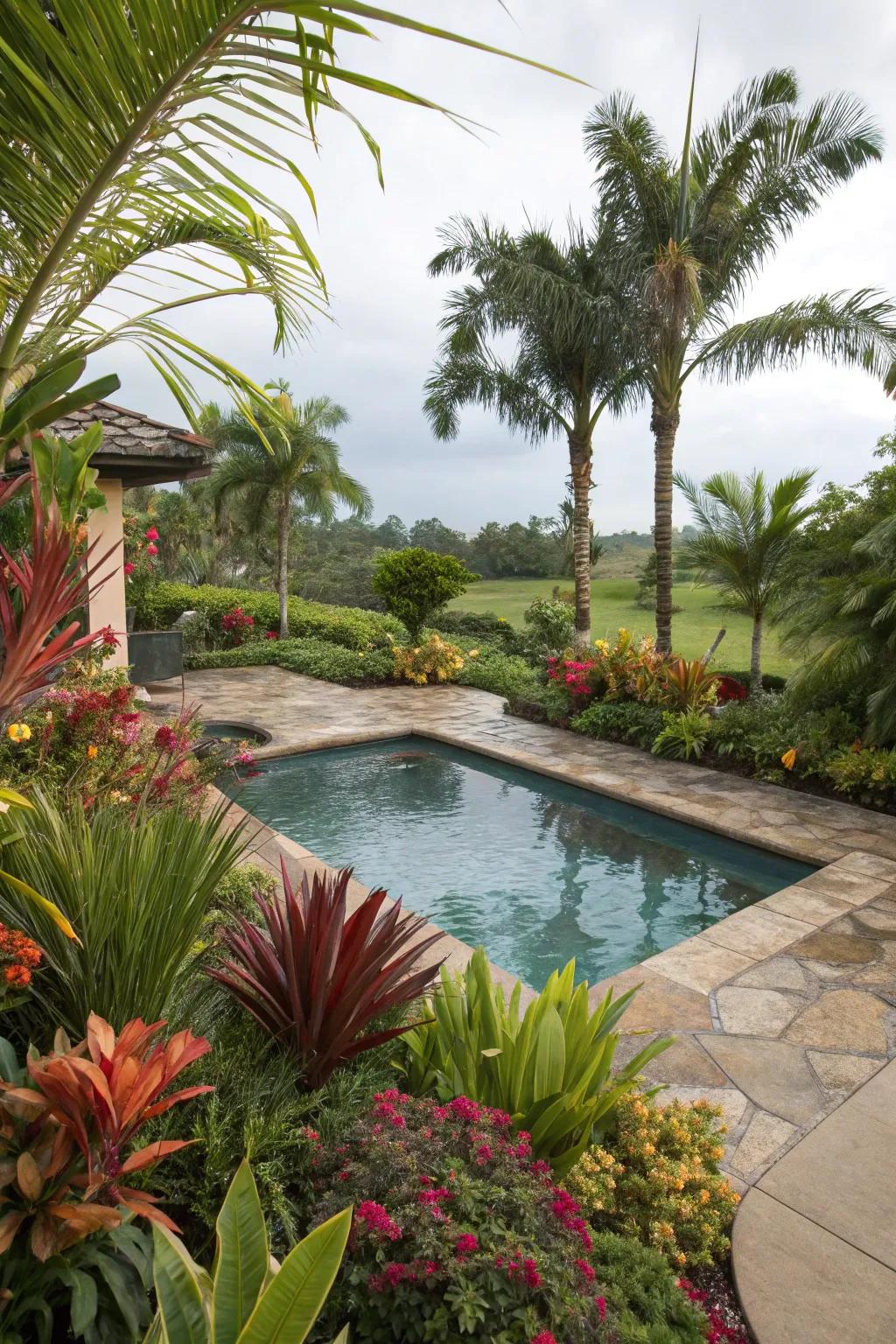 Integrated landscape pockets contribute natural beauty to your pool area.