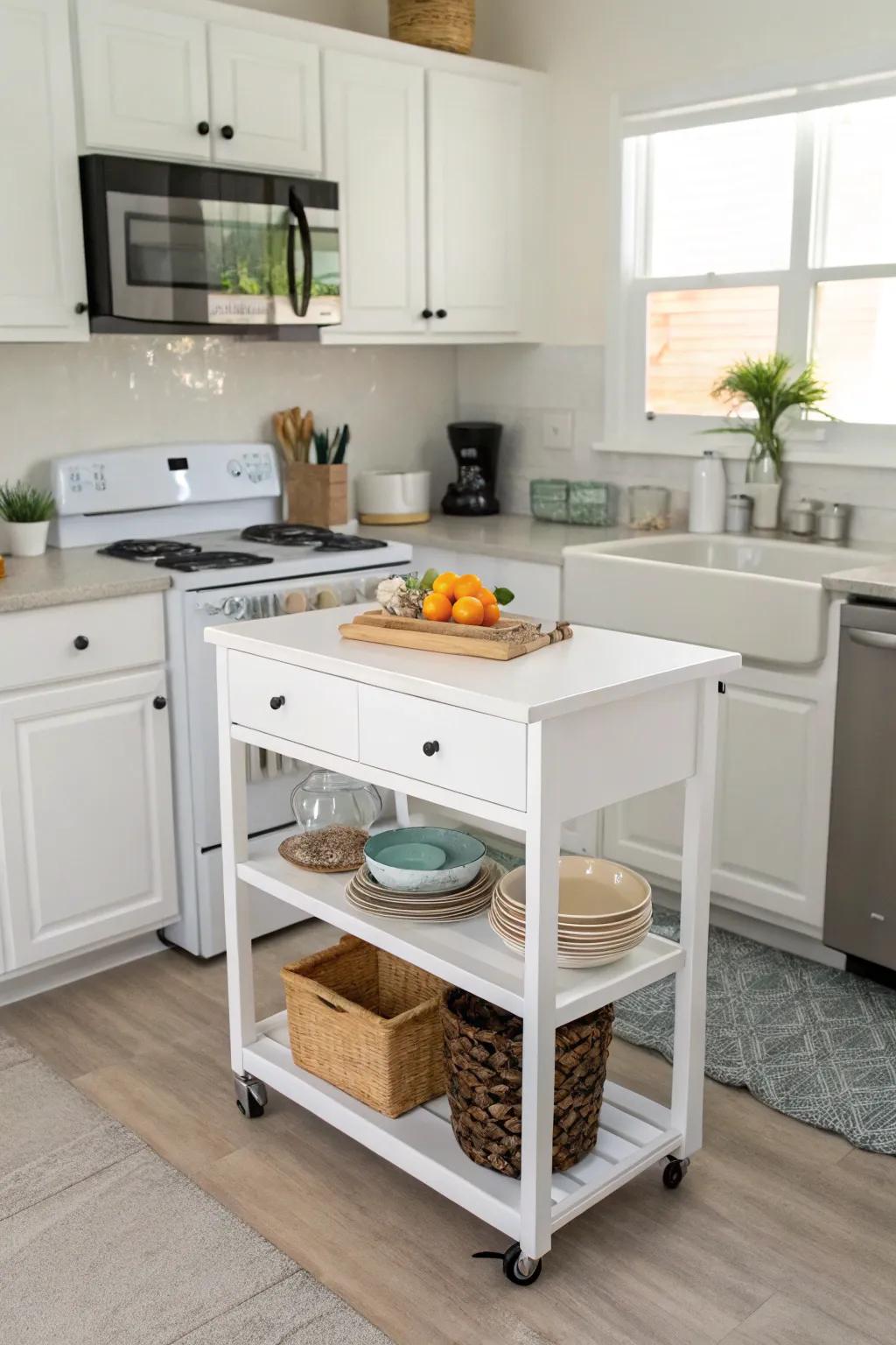 A compact island enhances functionality without crowding.
