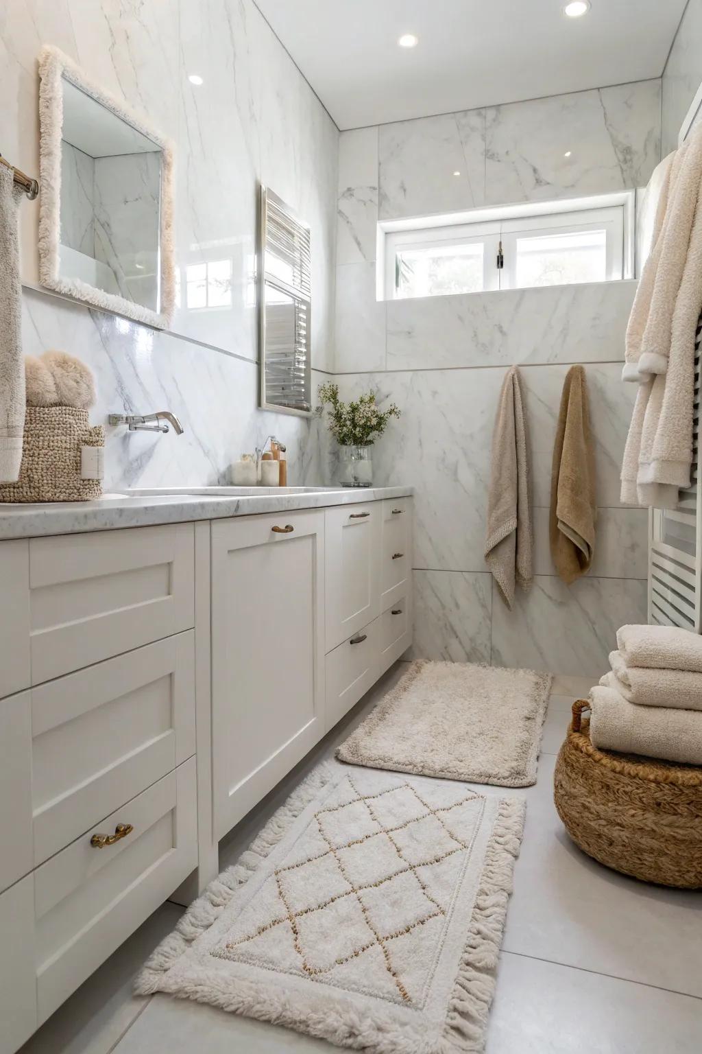 Layering material adds depth and comfort to marble settings.
