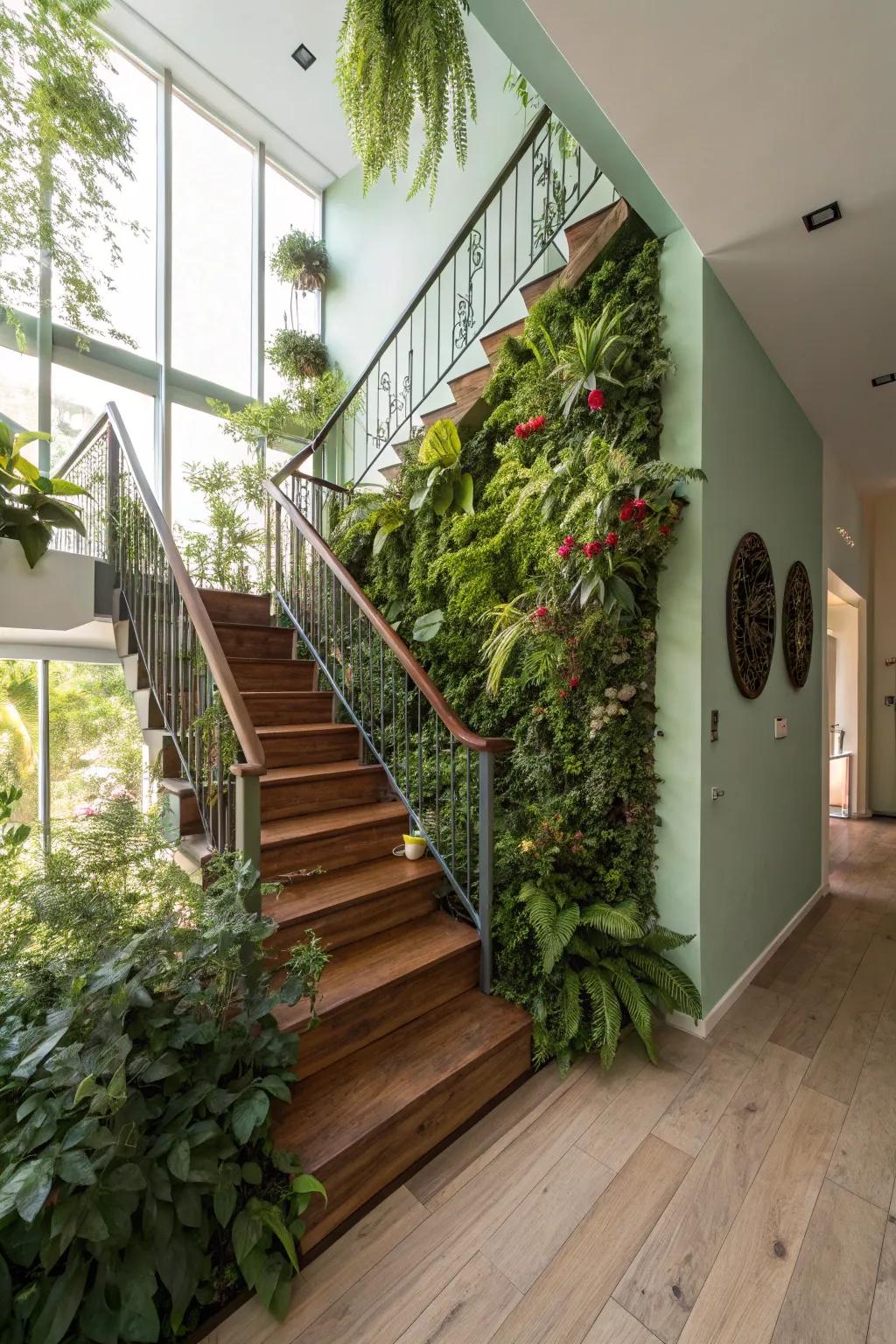 Vertical gardens introduce vitality and vibrancy to your stairway.