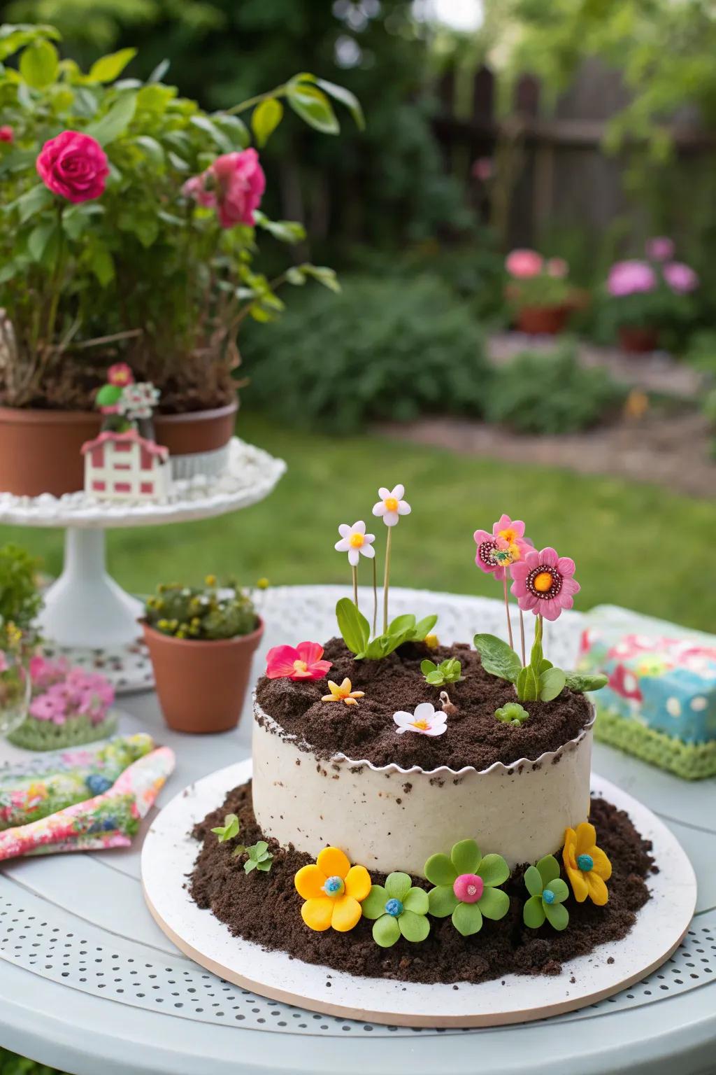 A garden-themed cake that's a feast for the eyes.