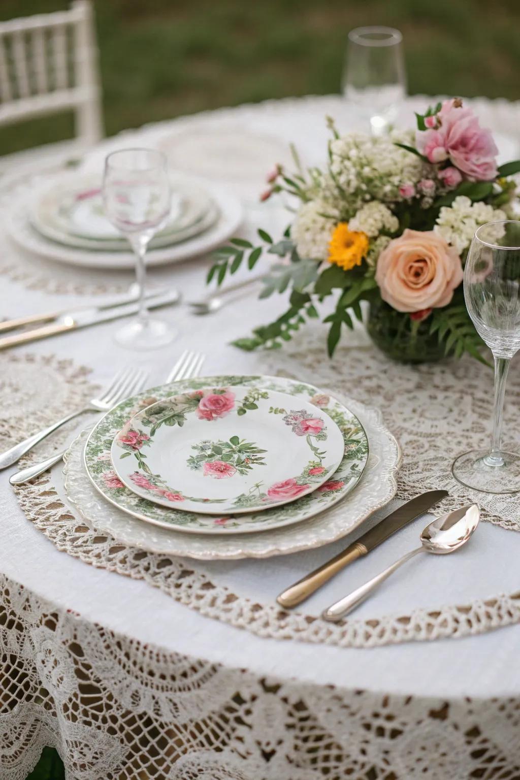 Mesh tablecloths incorporate a touch of vintage elegance to the table.