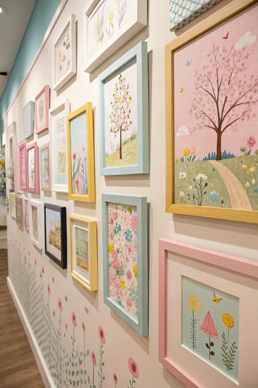 A gallery feature in gentle hues gives your home a playful and colorful touch.
