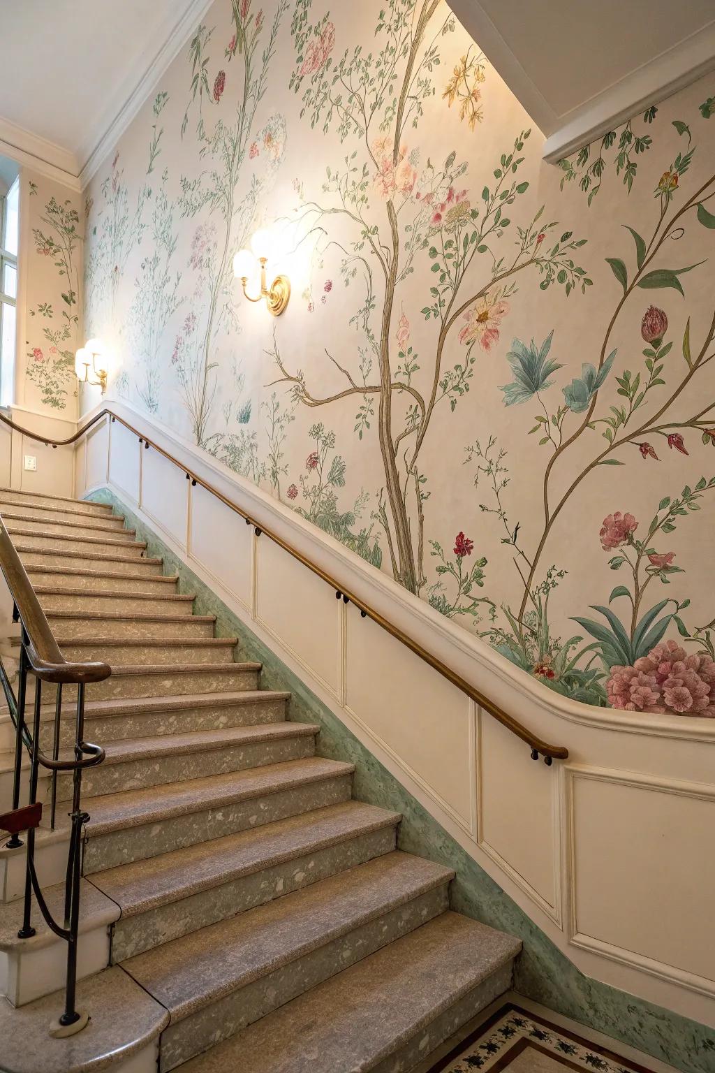 Infuse romance with a vintage floral mural.