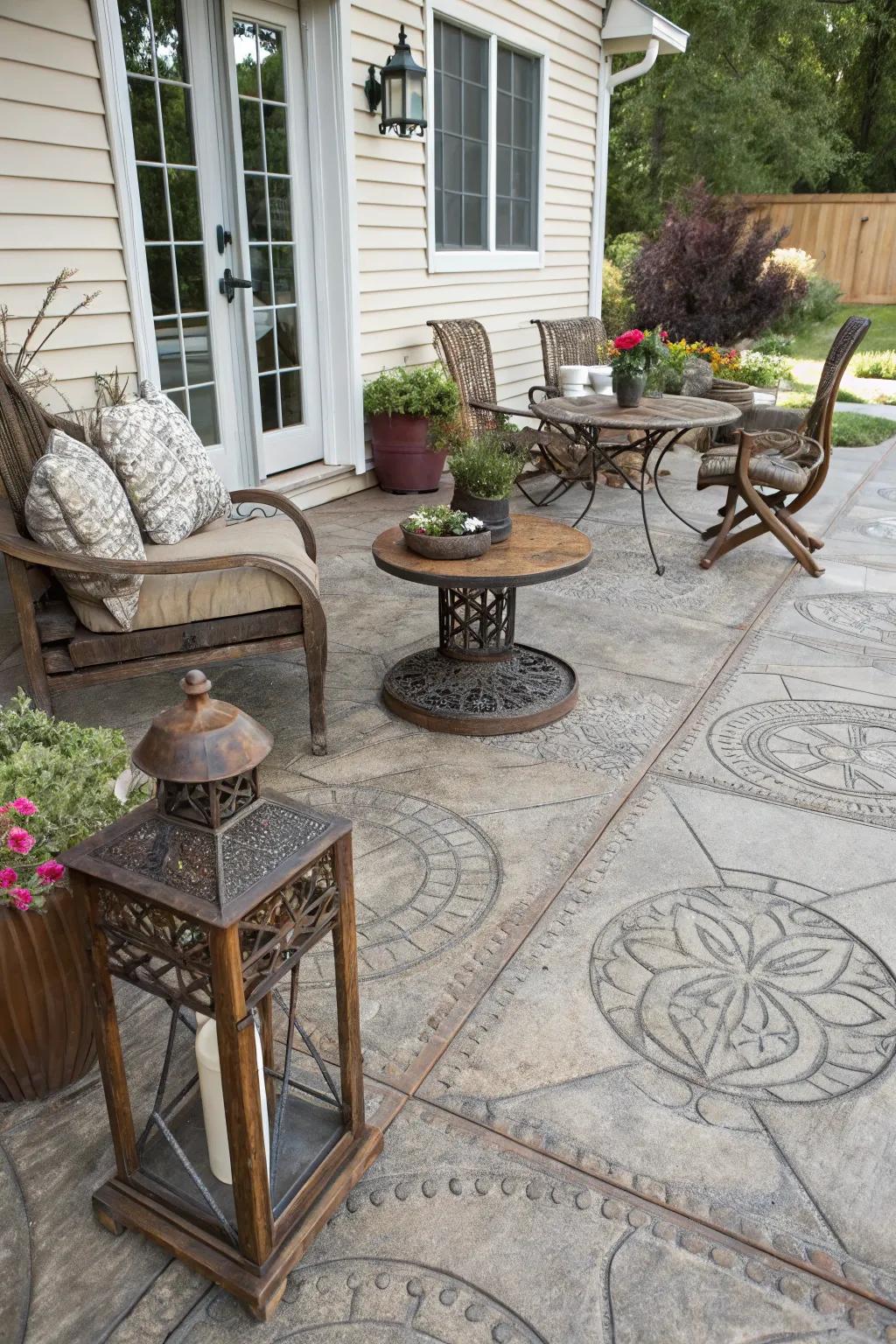 Aged finishes give this patio a timeless, classic sensation.