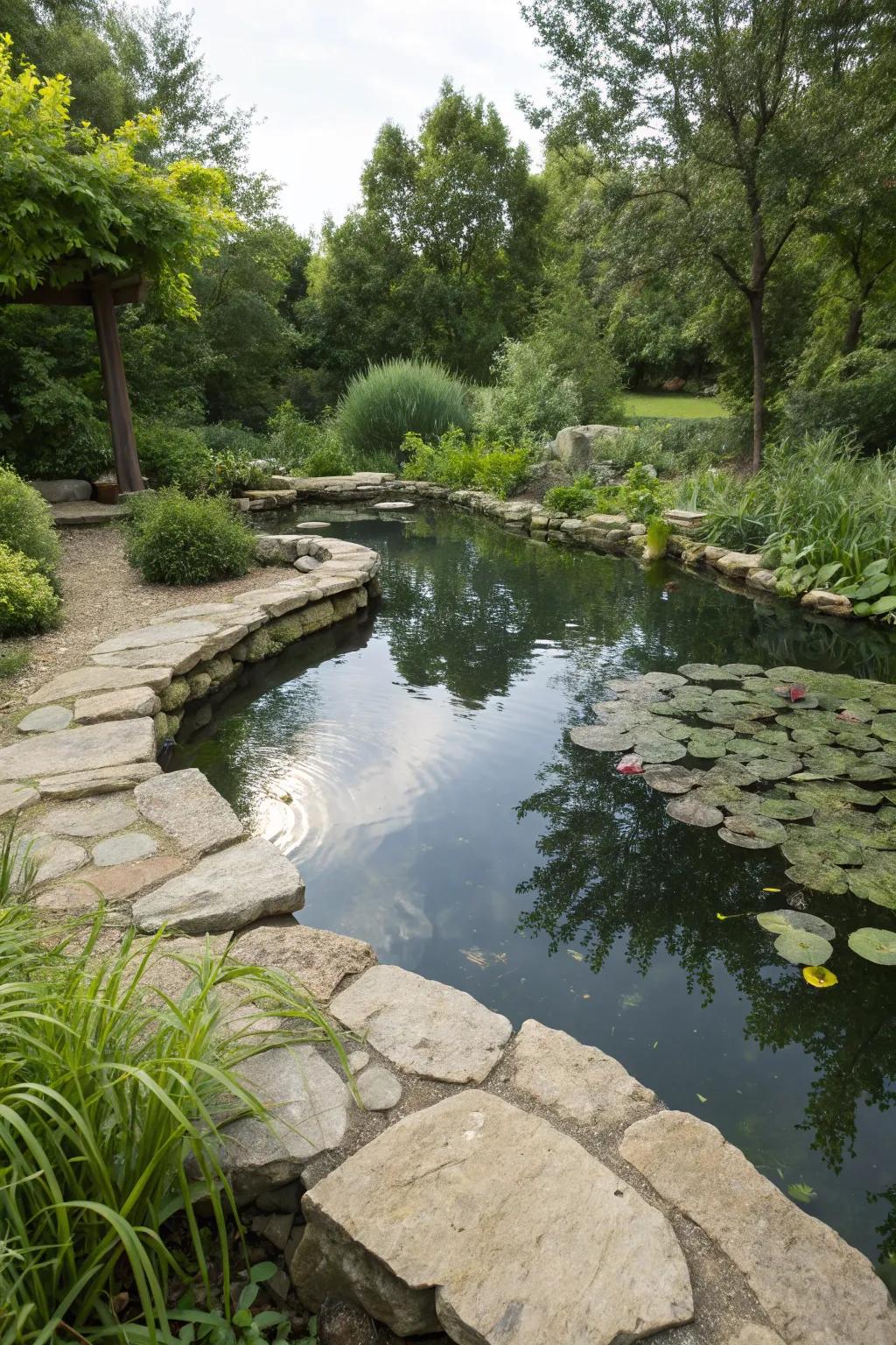 Natural stone borders creating a serene pool environment.