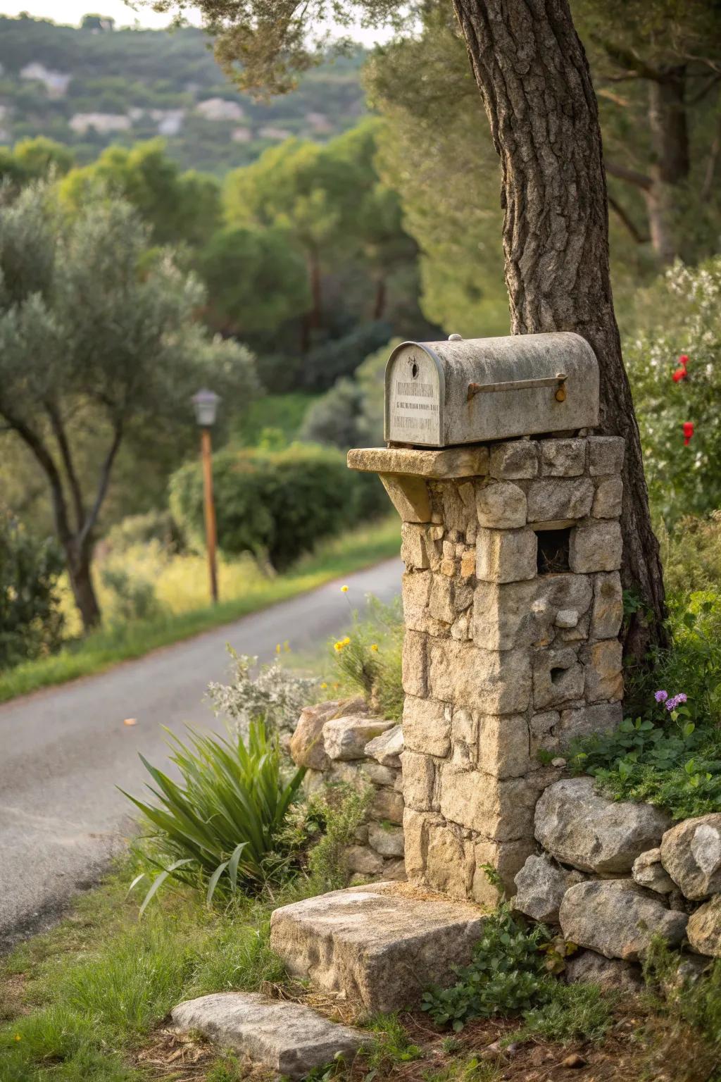 A raw stone finish offers organic allure.