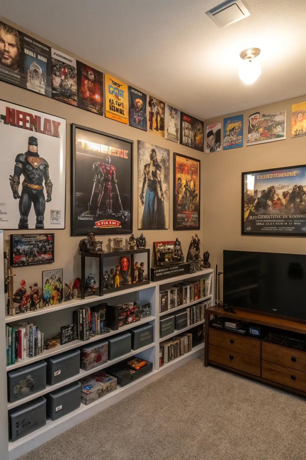 Pop culture memorabilia fashions an inviting space for enthusiasts.