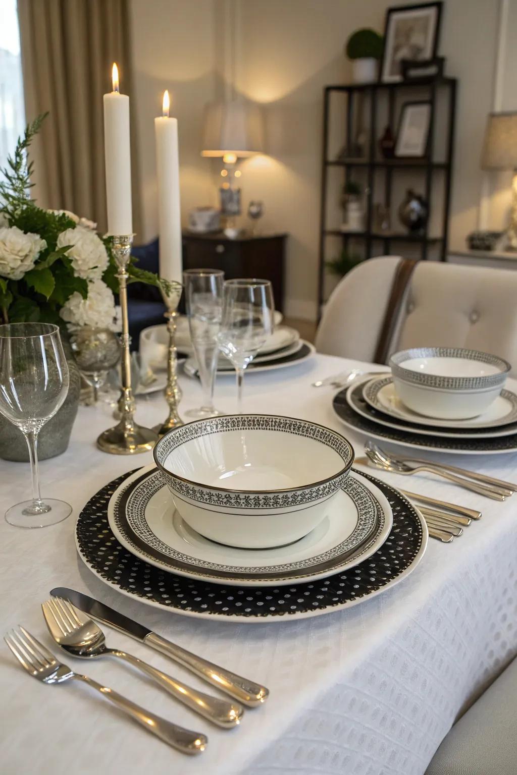 Achieve sophistication using a monochrome tabletop presentation.