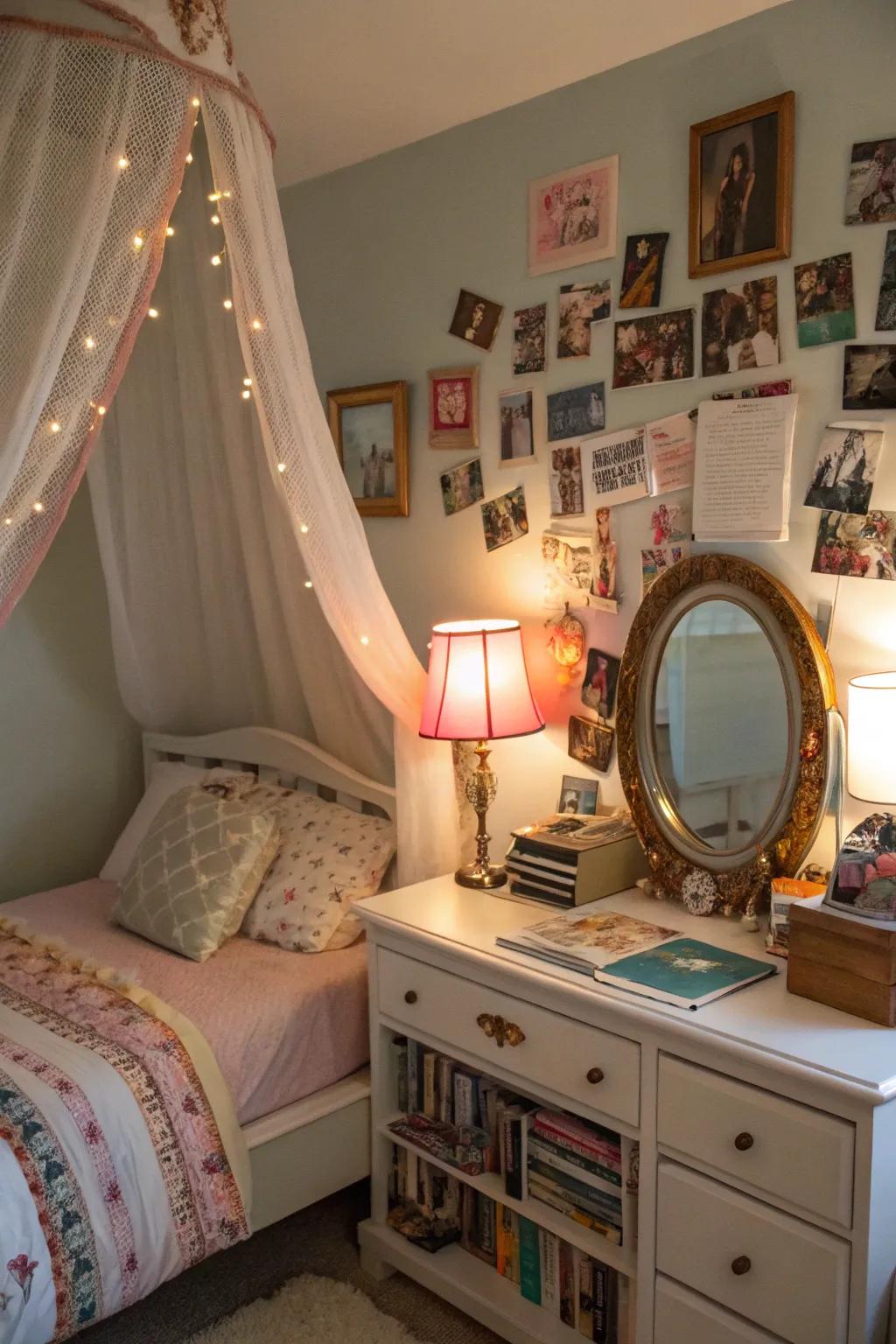 Vintage touches add character and charm to a teenage girl's bedroom.