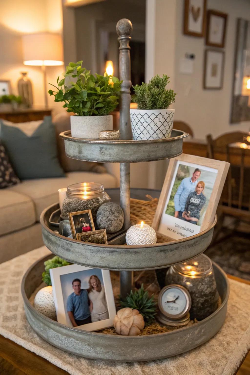 An eclectic-themed display brimming with cherished memories.