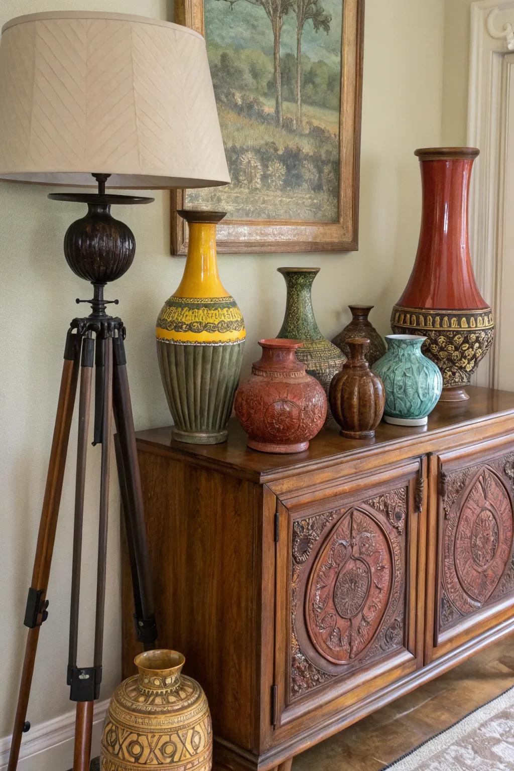 The fusion of varied aesthetics in three-legged stands generates a singular design declaration.