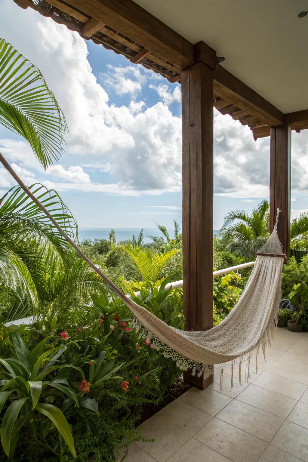 Unwind in a hammock surrounded by lush greenery.