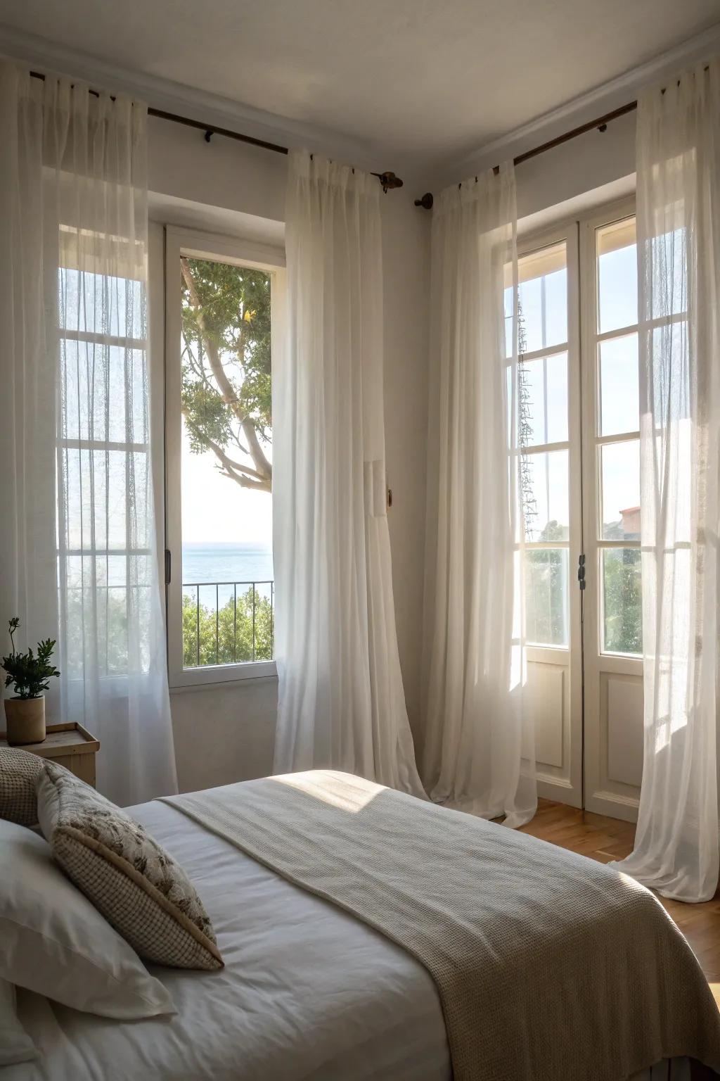 Delicate overhangs maintain privacy while allowing natural light.