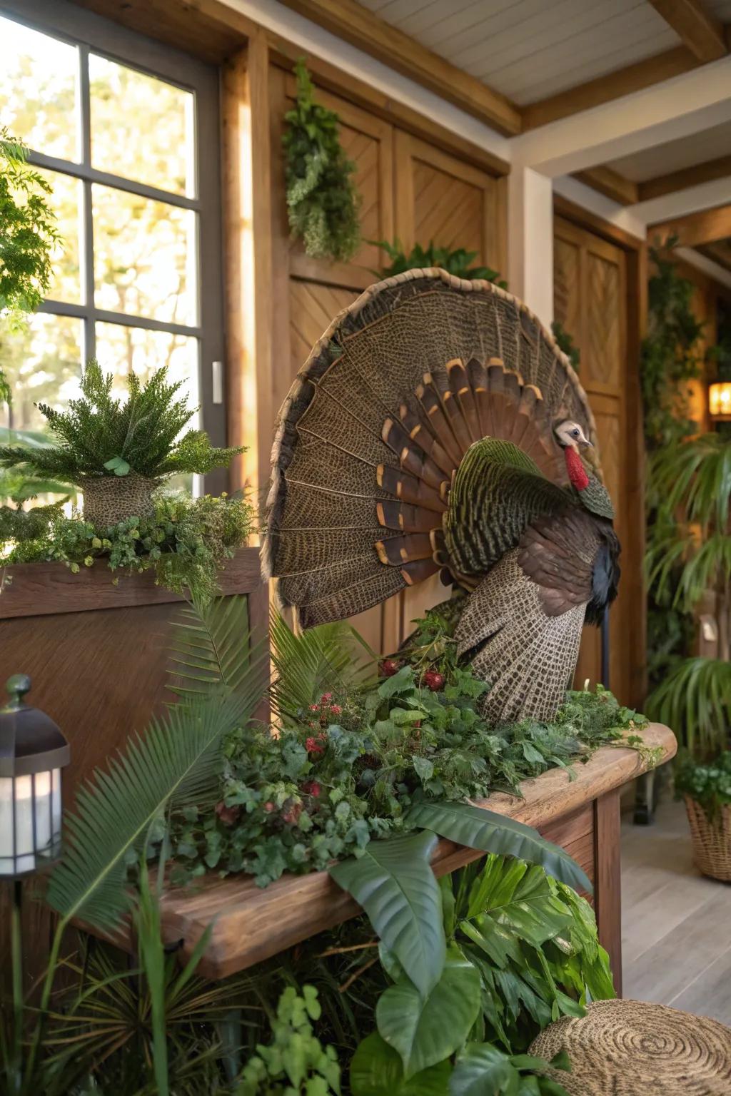 Foliage introduces a revitalizing, natural element to a turkey tail mount.