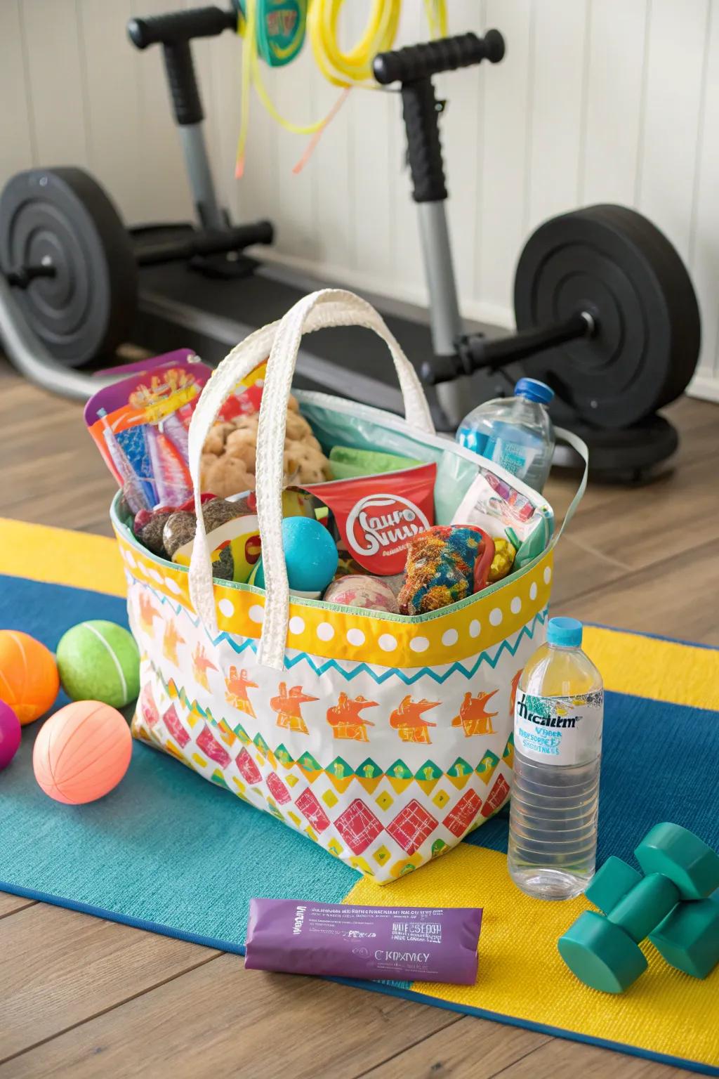 A physical fitness stow bag basket designed for the active lifestyle.