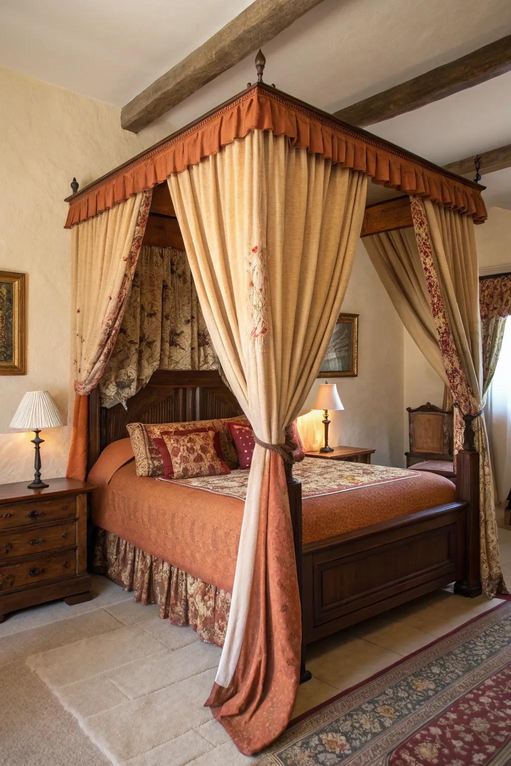 A padded canopy creates a luxurious and cozy atmosphere.