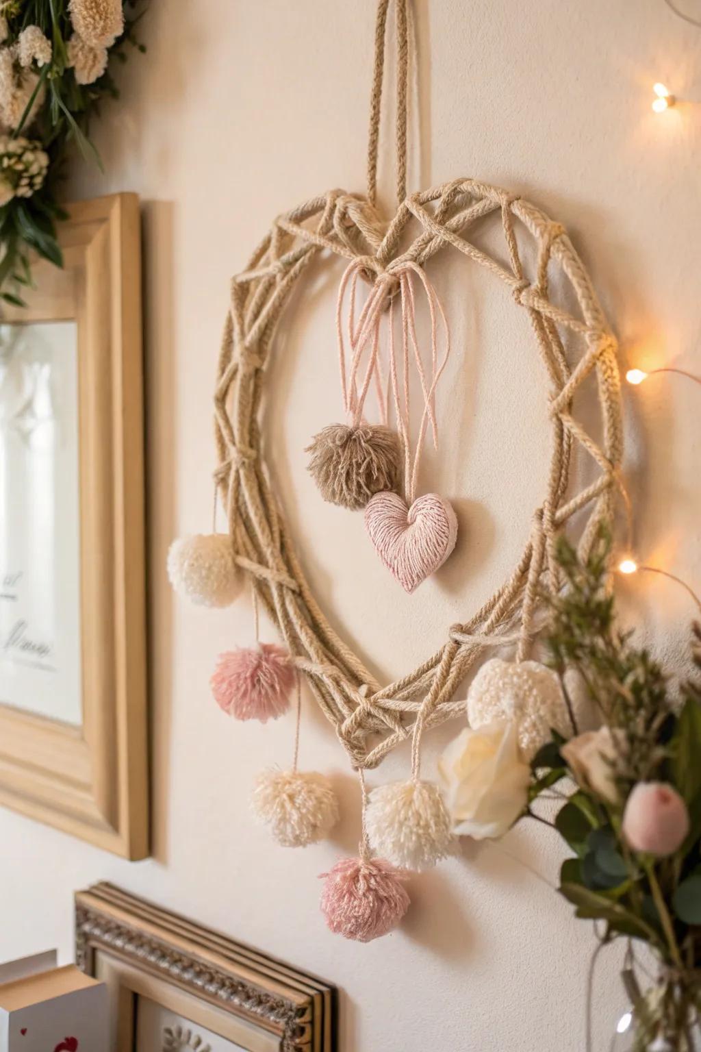 Introduce an element of fantasy to your Valentine’s décor with this charming rustic thread wreath, ideally suited for aficionados of minimalist beauty and bohemian flair.