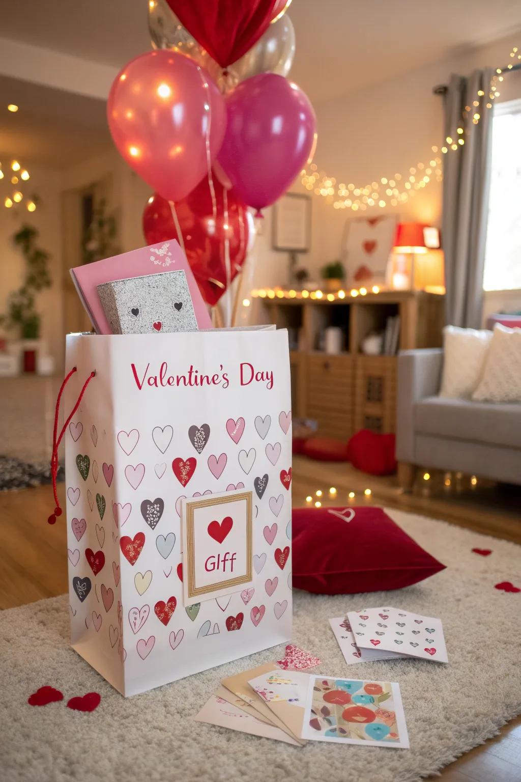 Interactive Valentine's surprise bag featuring surprising elements.