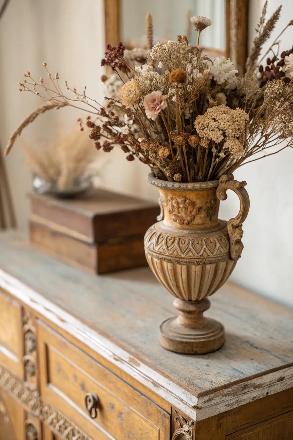 Accept classic beauty using dried flowers.