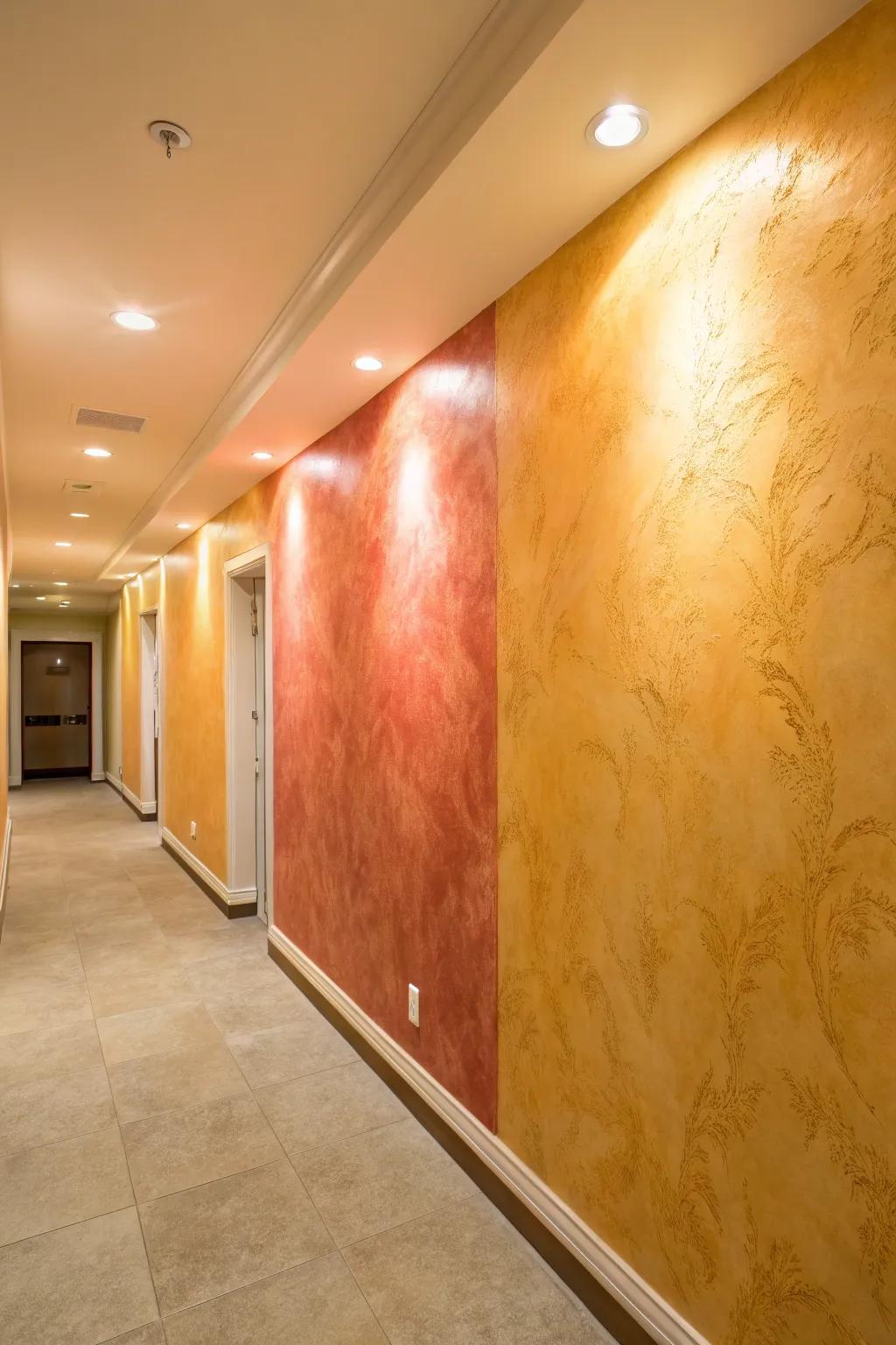 Create a striking impression using a Venetian plaster accent wall in your hallway.