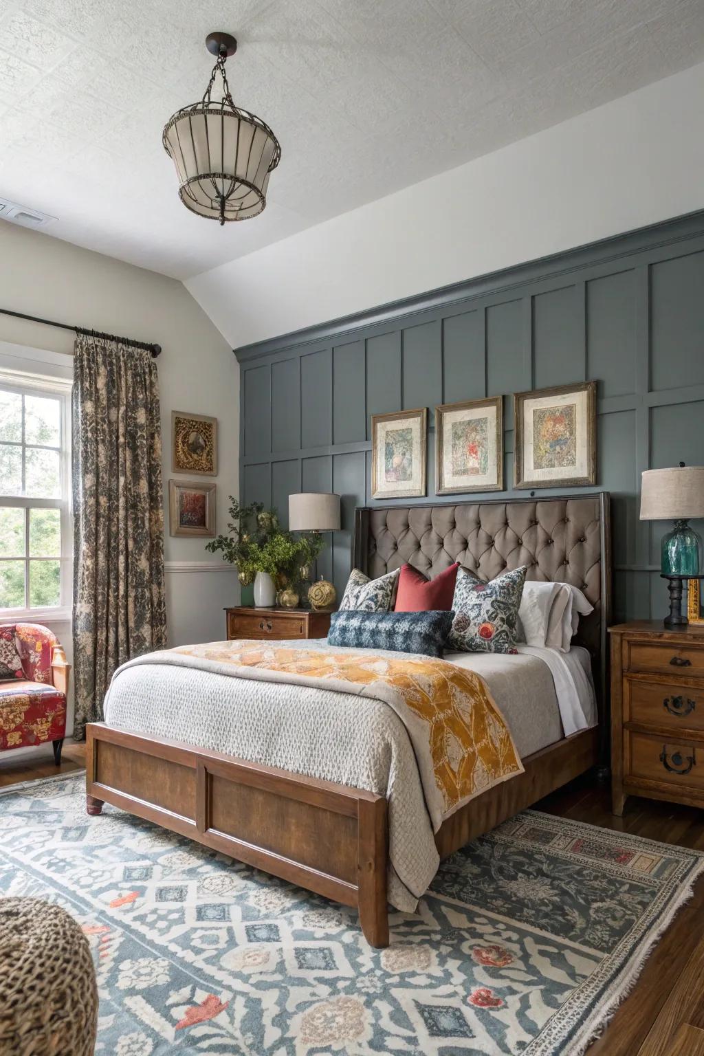 An eclectic combination of styles using paneling crafts a uniquely individual and personalized space.