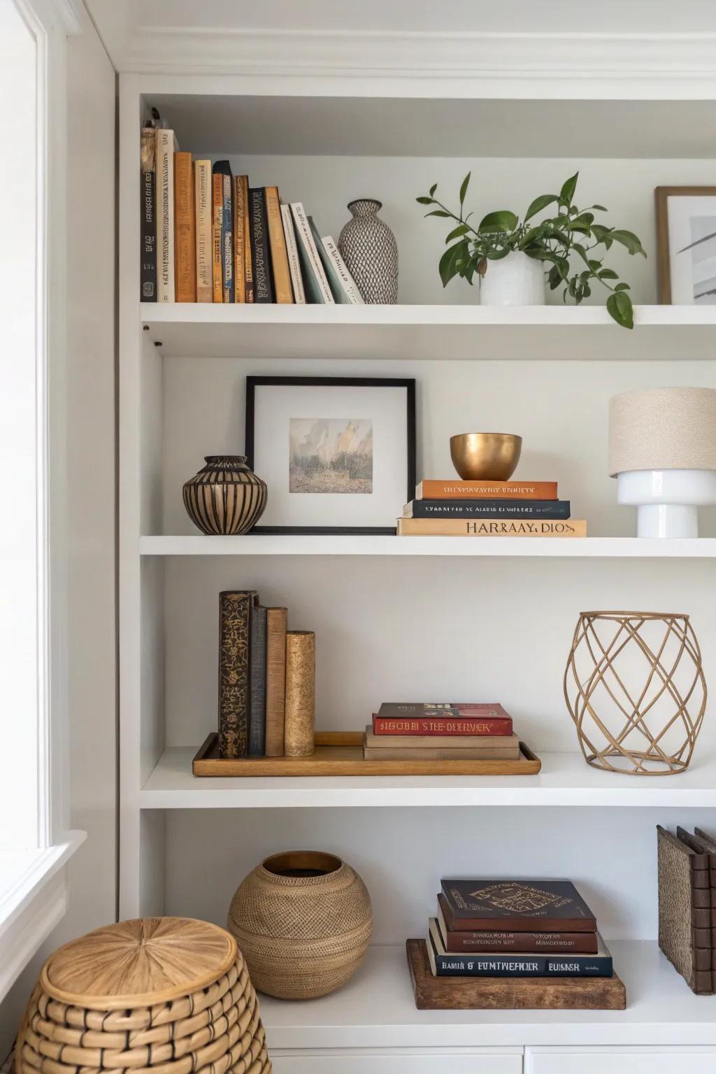 Minimalist shelf arrangement lets each piece shine.