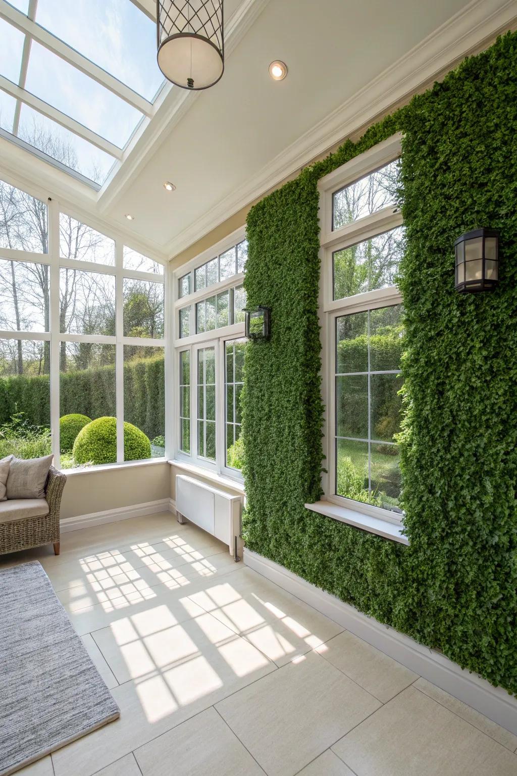 A low-maintenance garden feel is achieved through the use of foliage panels.