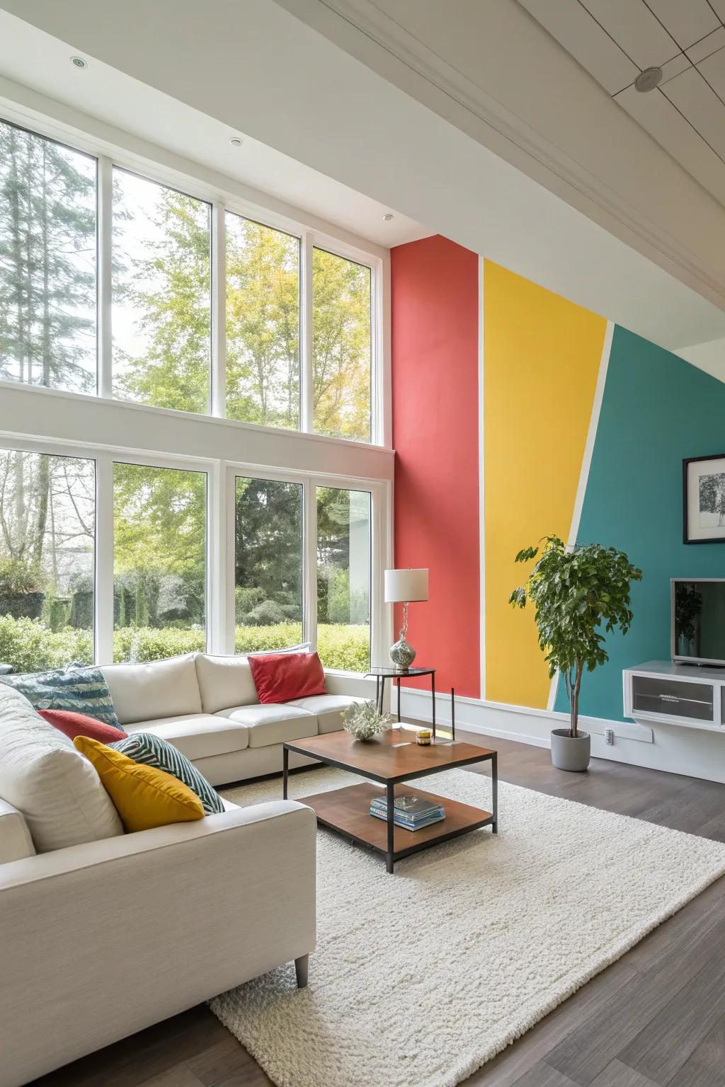Color blocking offers a bold and eclectic design statement.