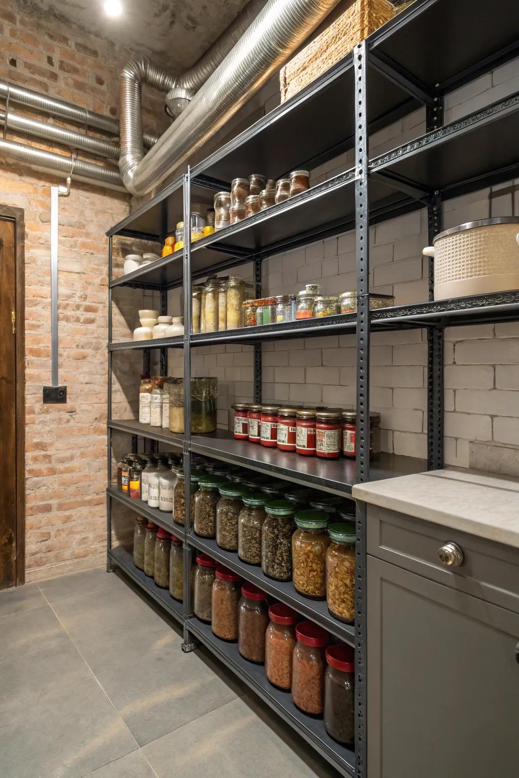 Edgy pantry look with urban-style elements.