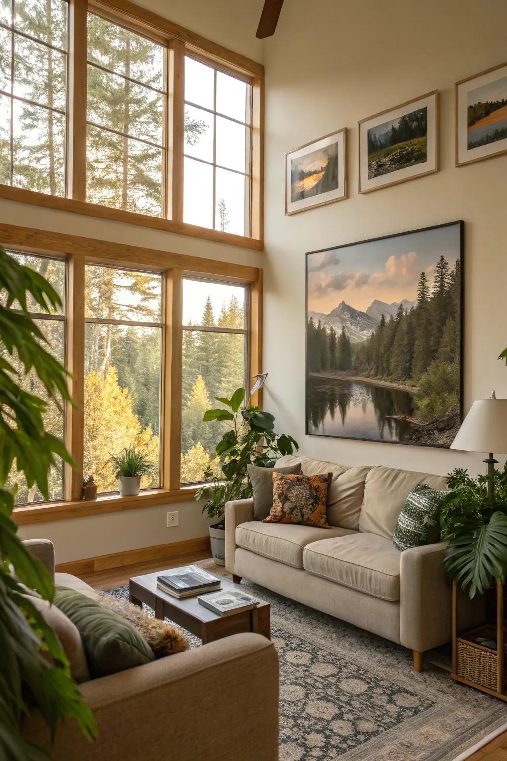 Art inspired by nature introduces serenity and aesthetic appeal indoors.