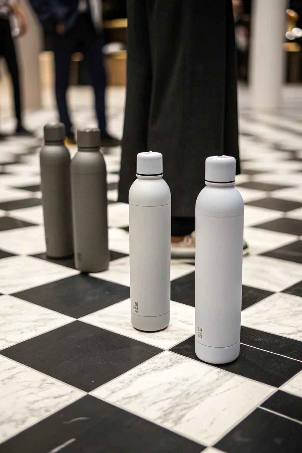 Monochrome reusable bottle decorations for timeless elegance.