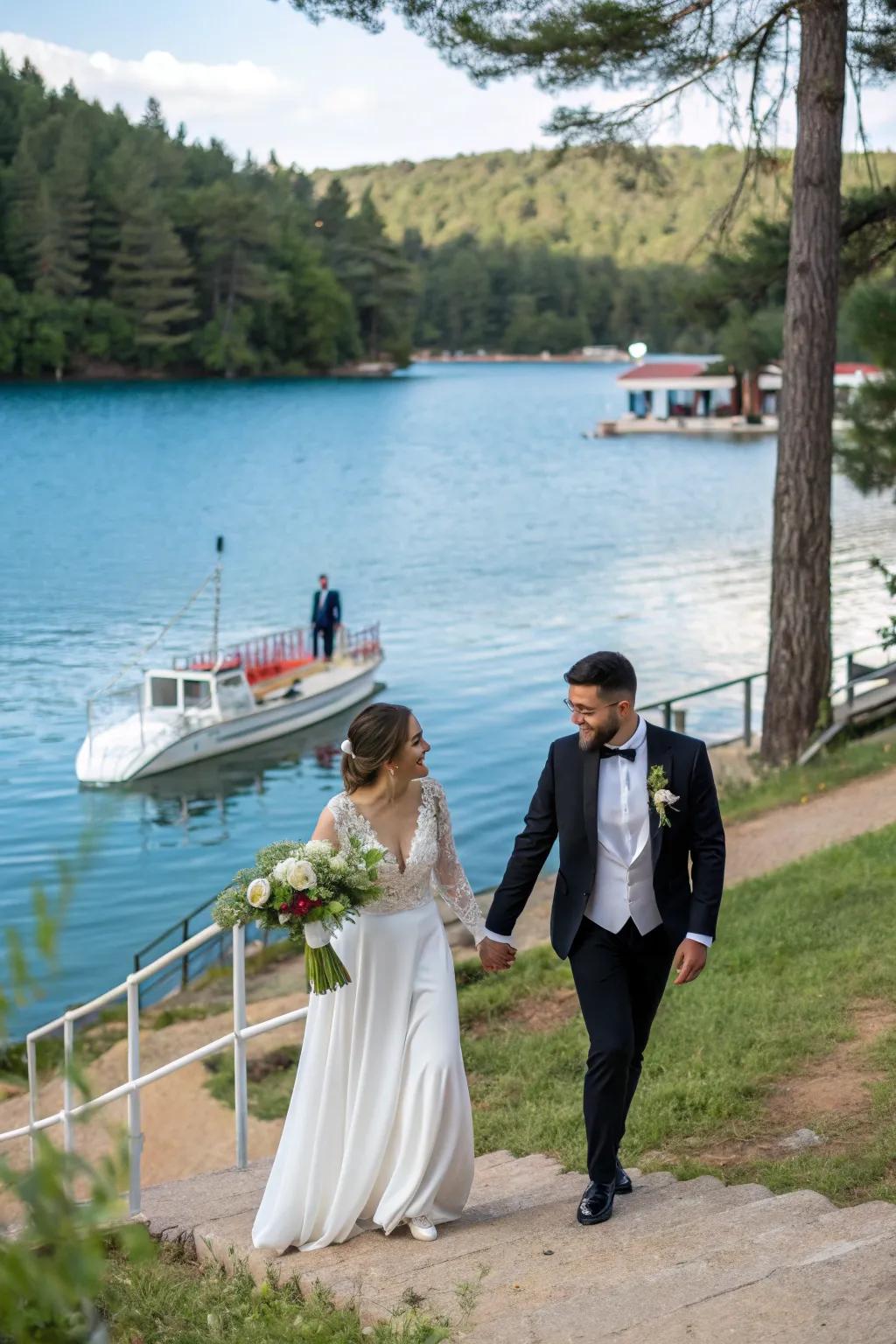 A romantic marine arrival establishes the stage for a summer wedding.