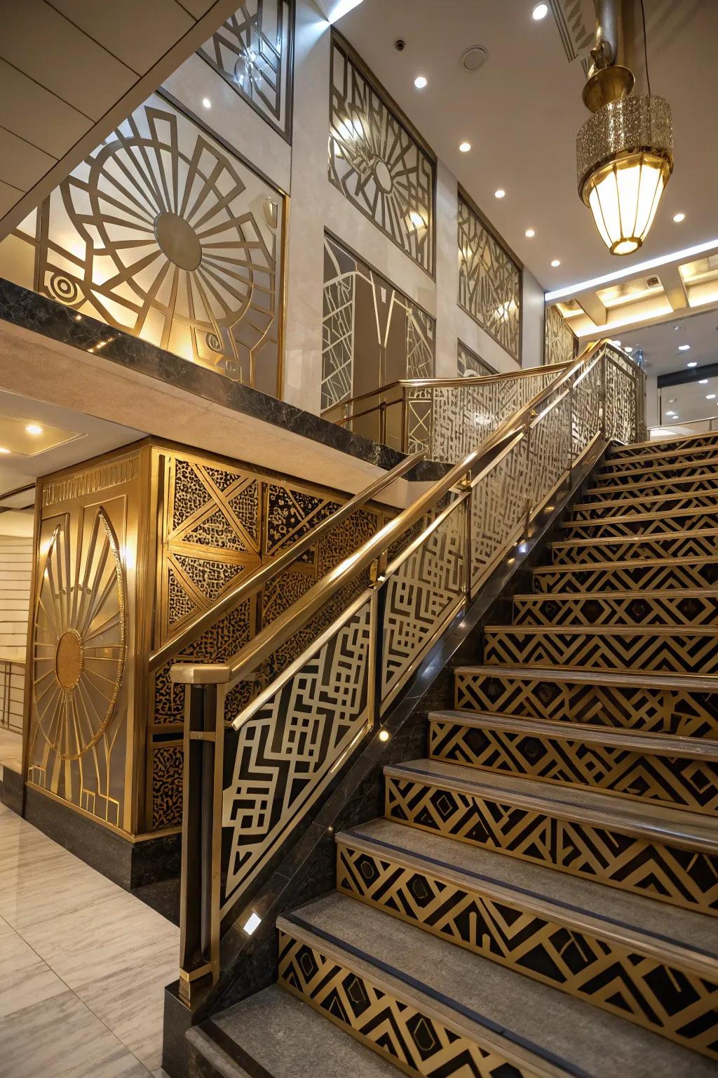 Art ornamentation style introduces a striking, eye-catching statement to this stairway.