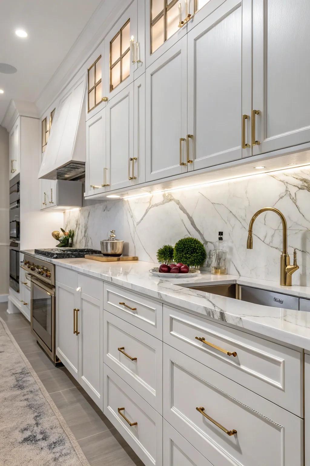 The inclusion of metallic accents infuses contemporary elegance into the kitchen.