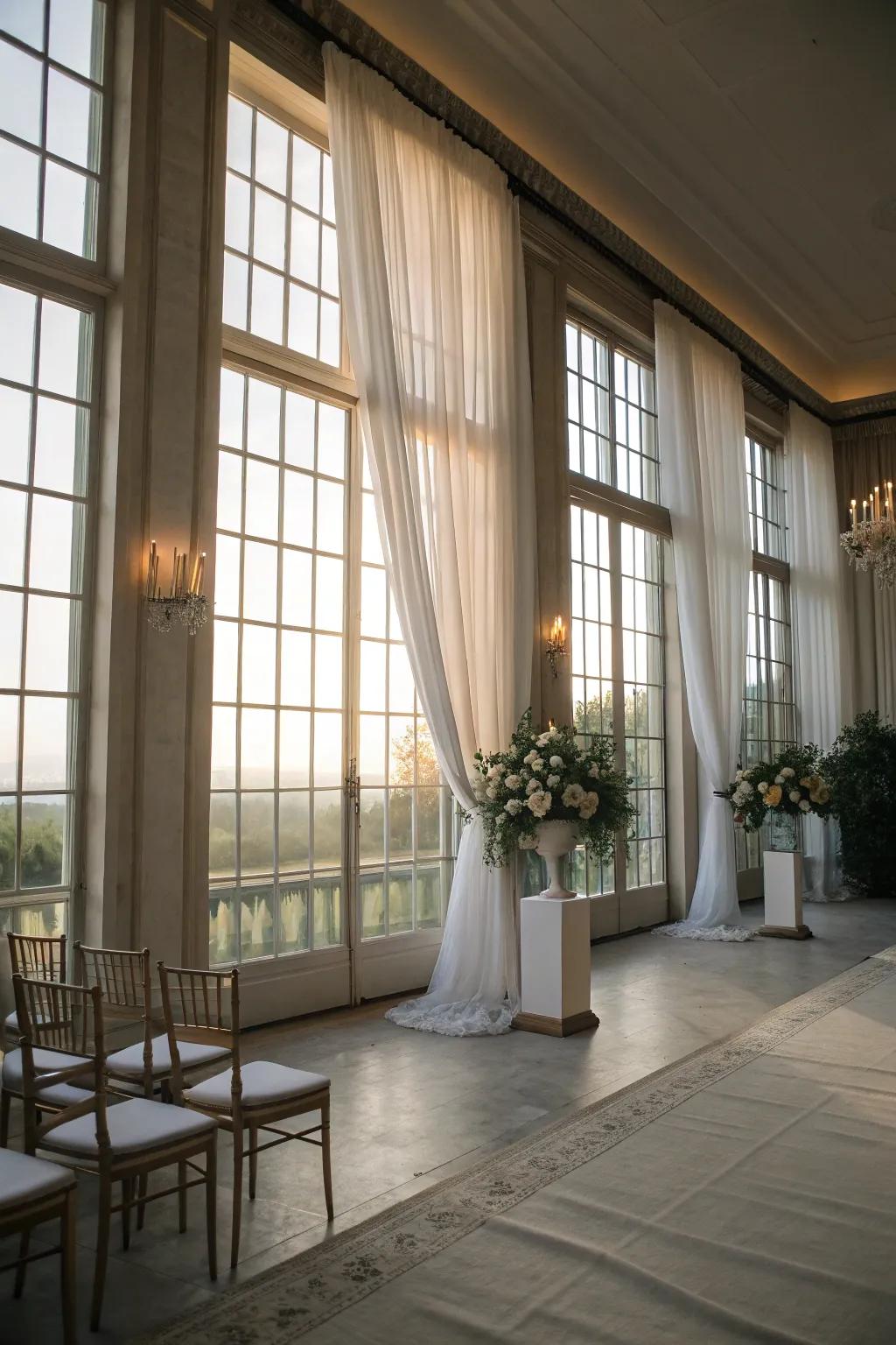 Diaphanous panels create a bright and airy atmosphere.