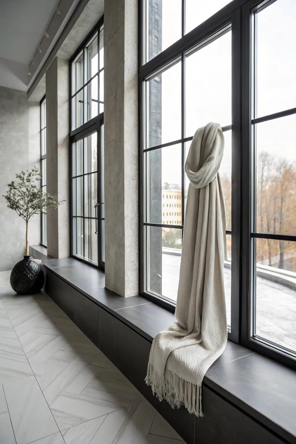 Simplicity with a bold monochrome scarf.