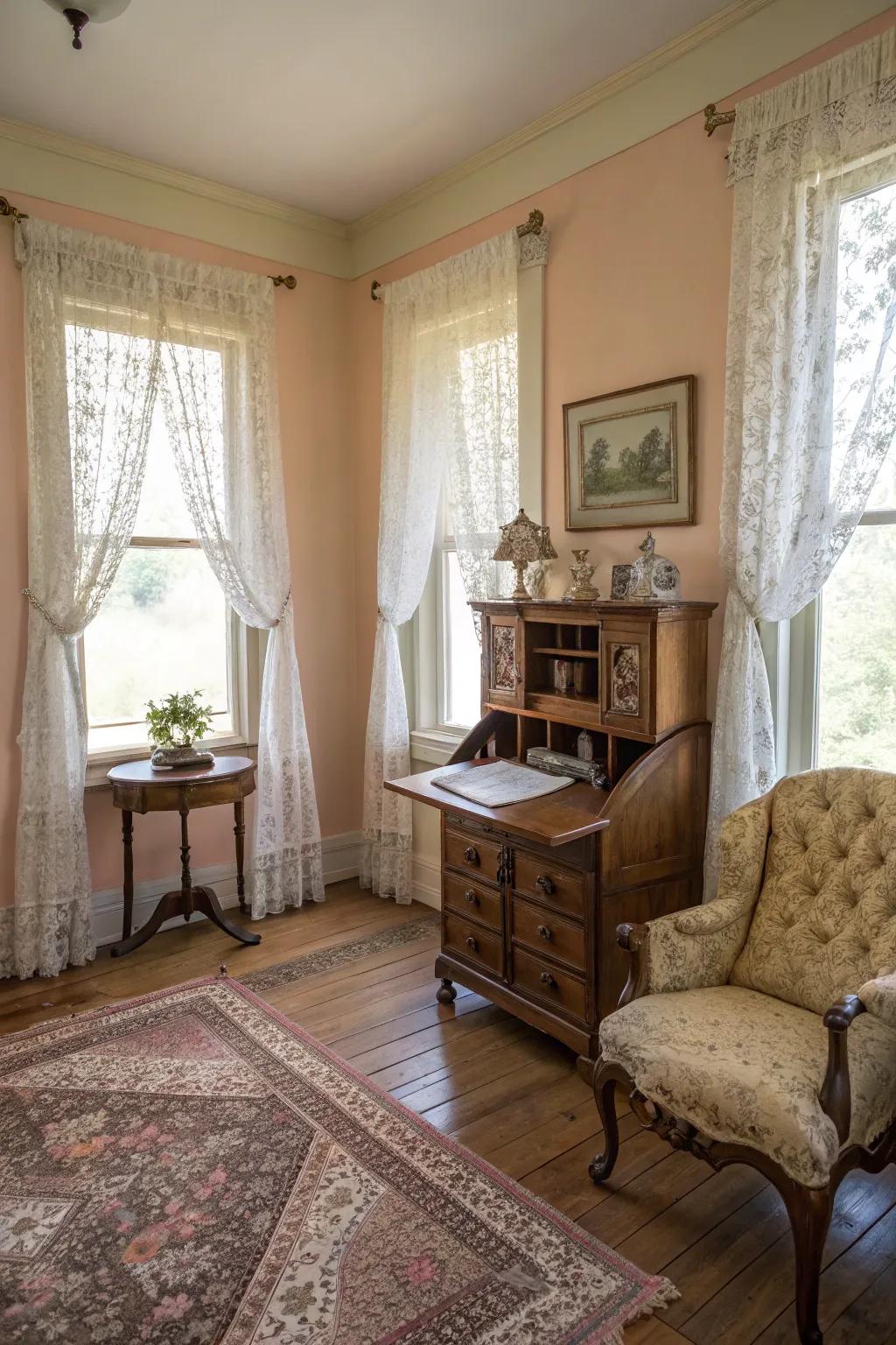 Infuse past charm with fine net curtains.