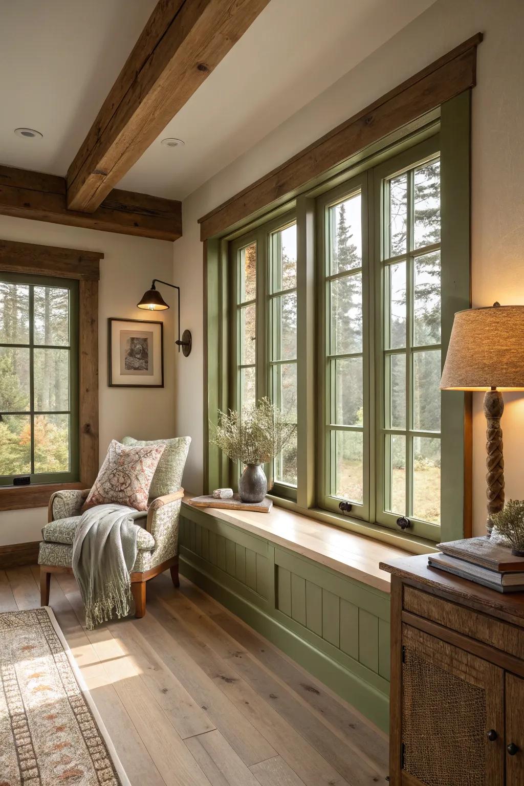 Fruitful verdant trim offers earthy warmth to a cozy room.