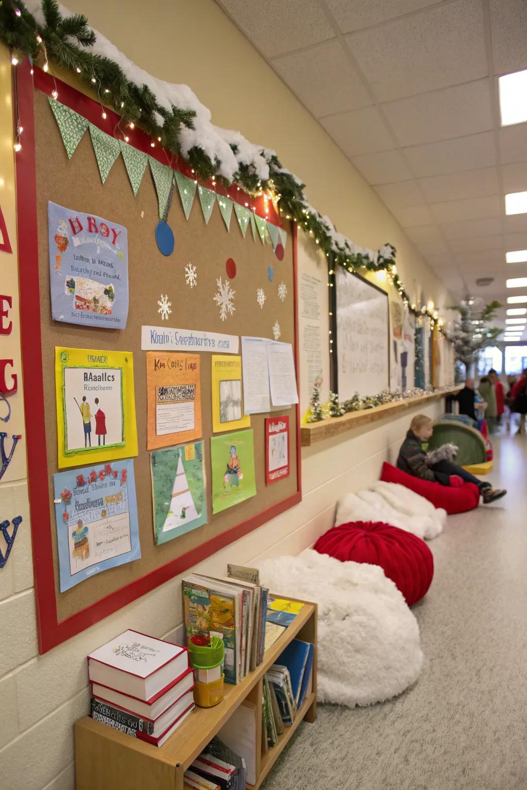 A snowy tale duration corner invites children to explore books.