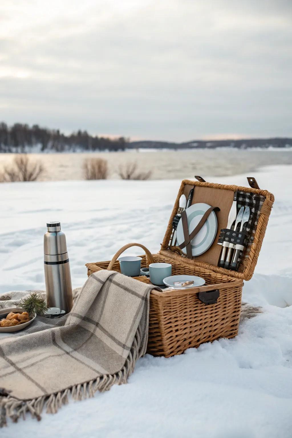 Stylish basket keeps picnic items organized.