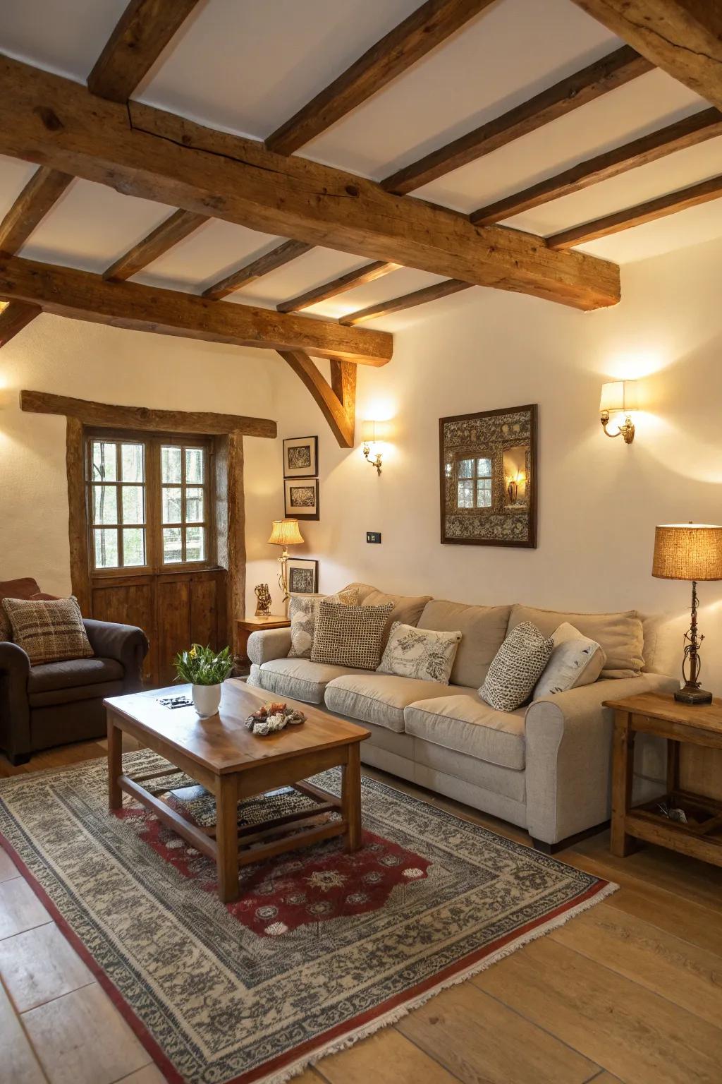 Unforeseen support placement introducing character to a family room.