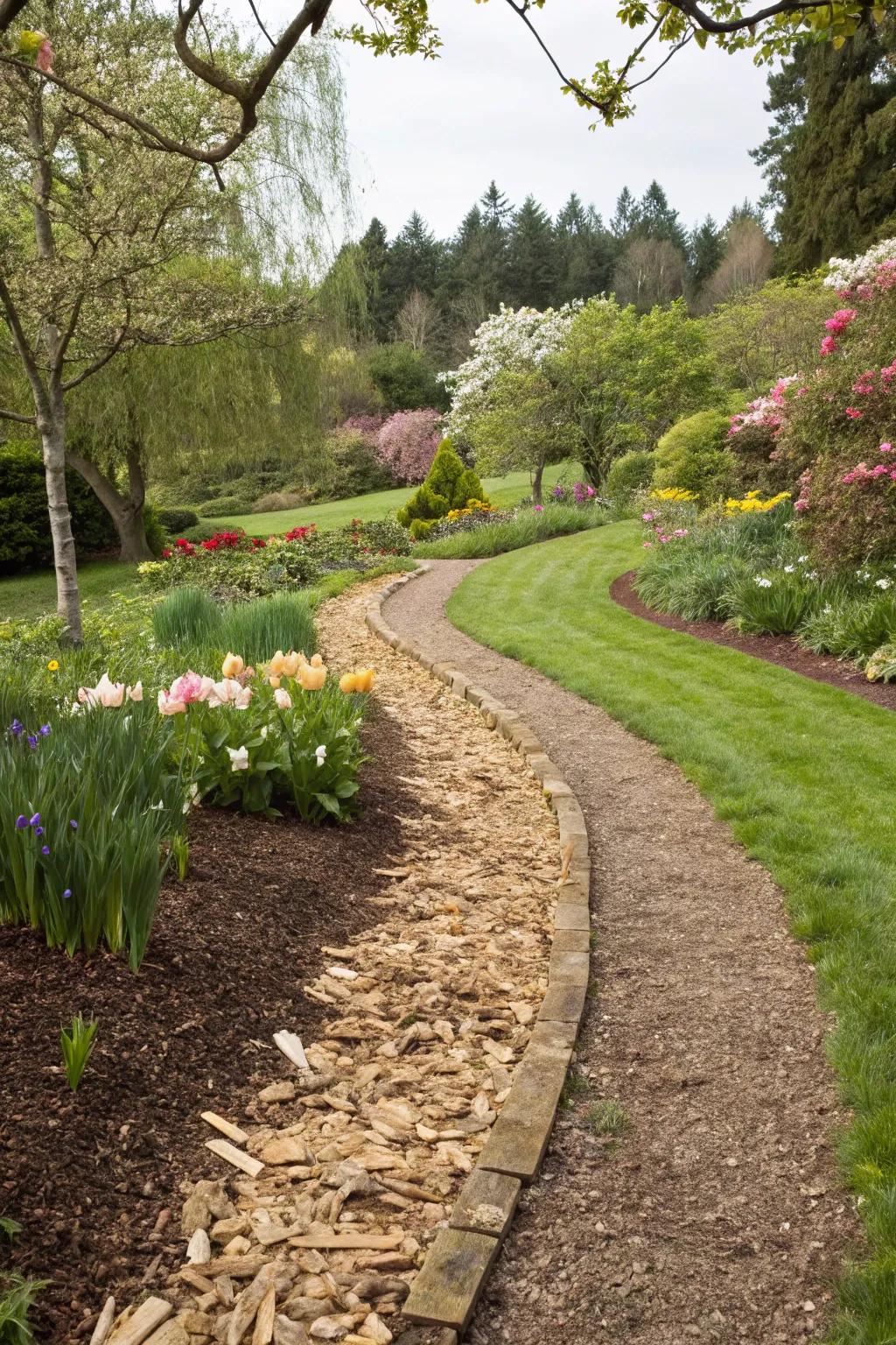 Timber fragments deliver a natural and countryside border for garden routes.