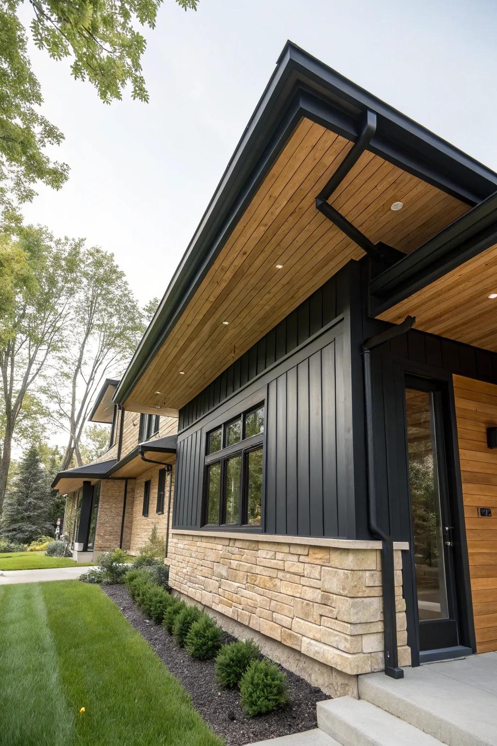 Contrasting woods enrich the depth and interest of soffits.