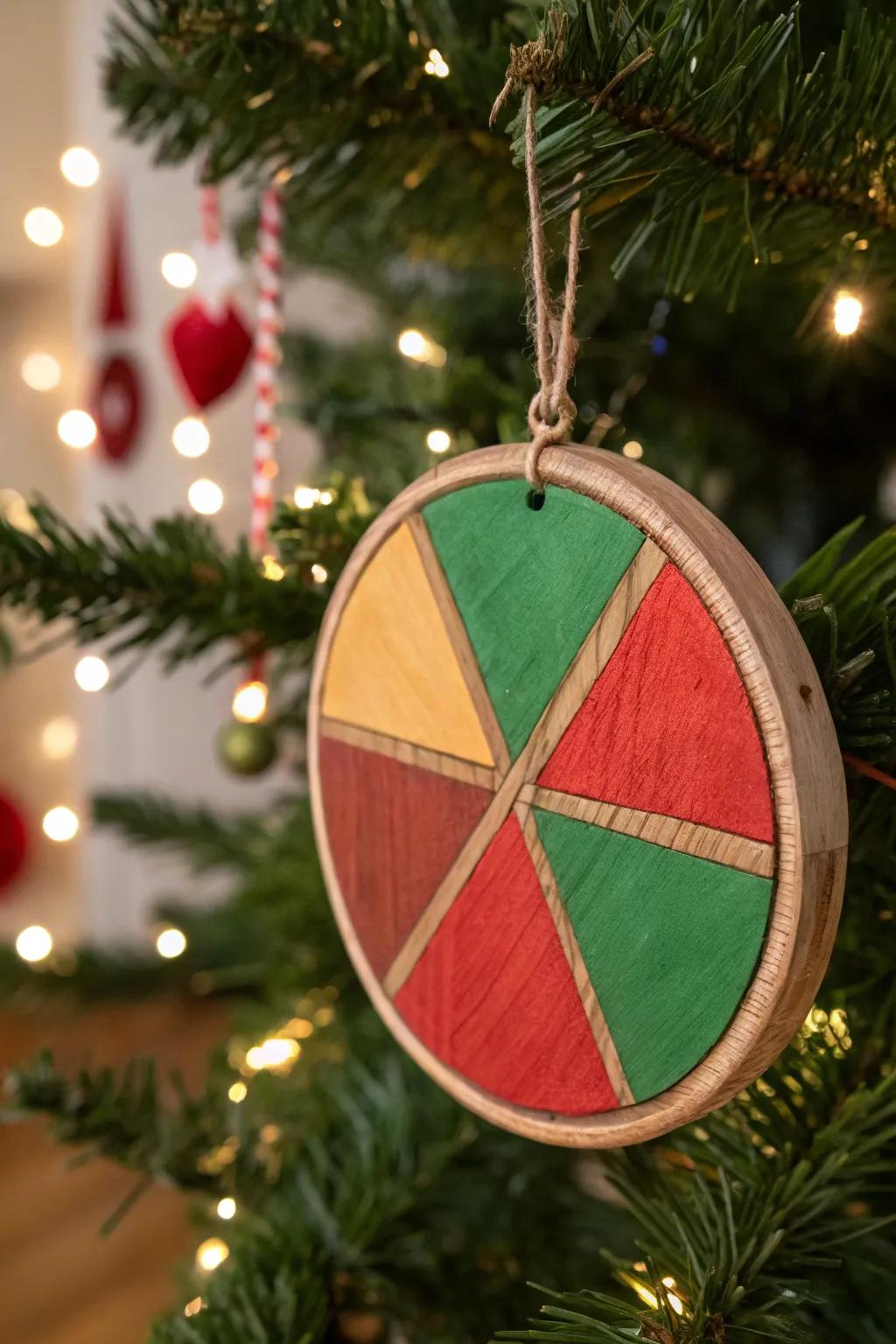 Shade configuration introduces a contemporary flair to this wooden ornament.