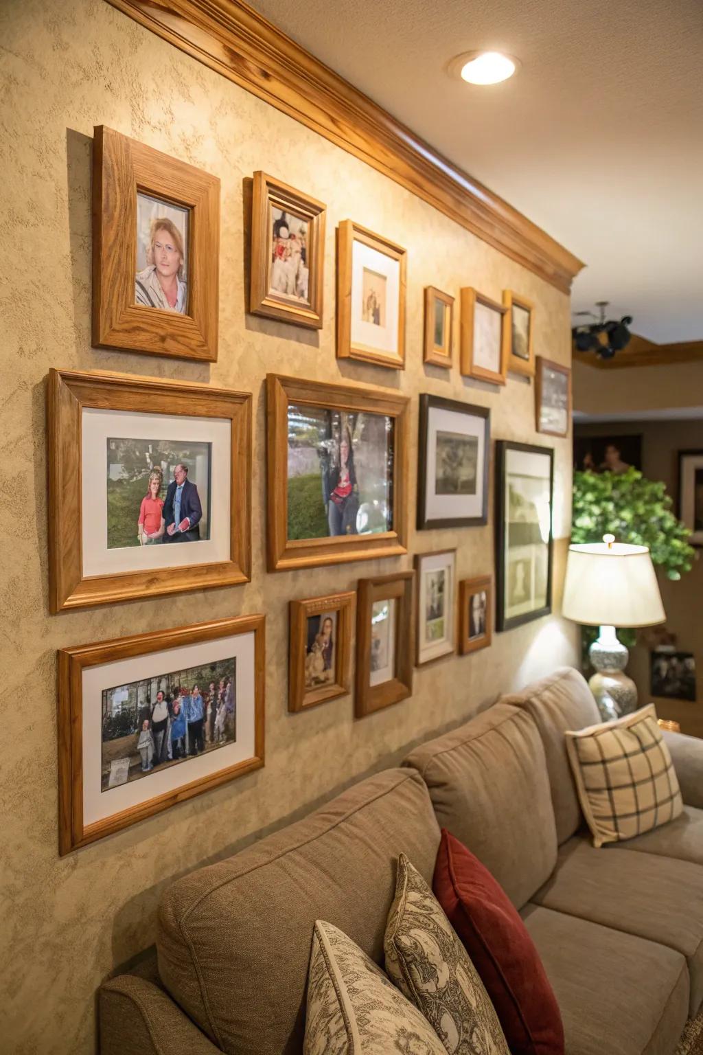 Timber borders exquisitely exhibit your treasured recollections.