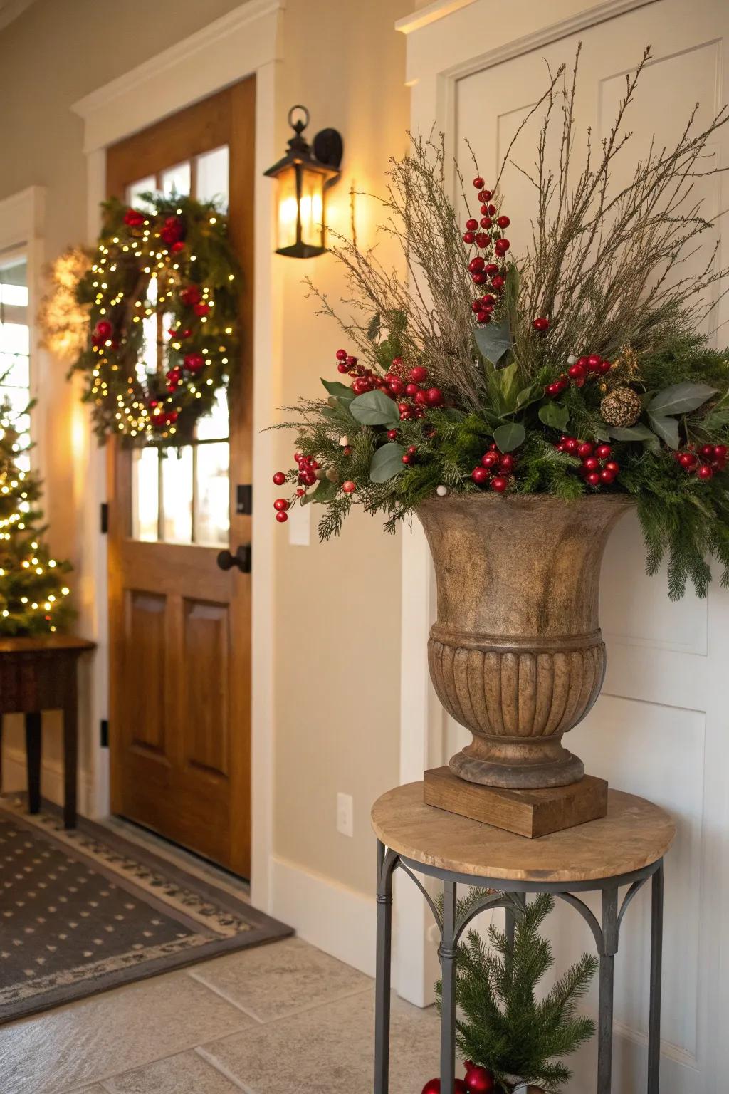 Radiate holiday spirit with festively adorned wooden vases.