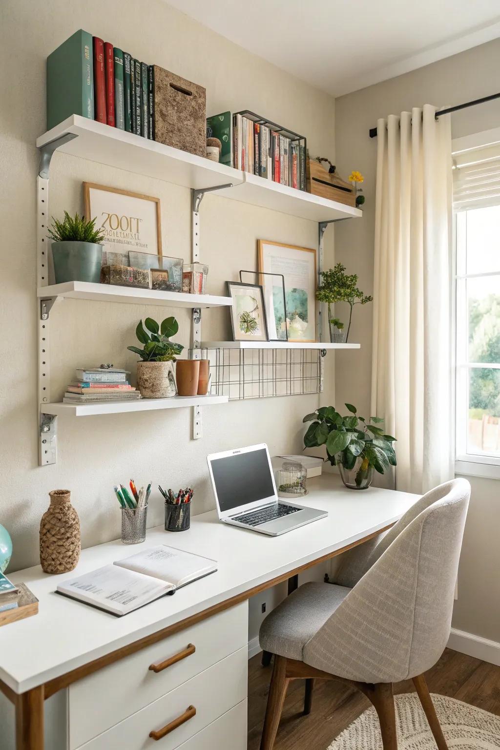 Make the most of vertical space for a workspace that's efficient and tidy.